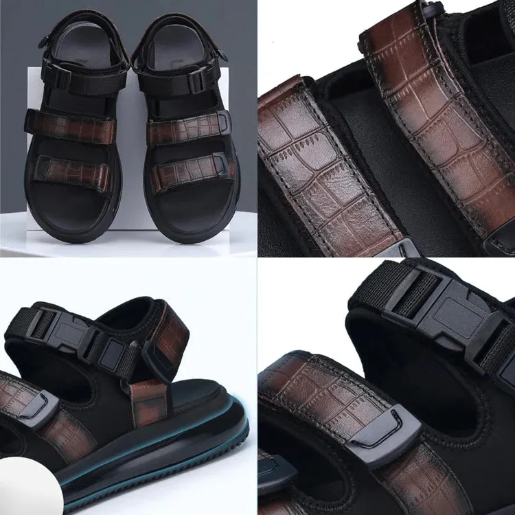 Crocodile Mens Leather Sandal (Wood Brown)