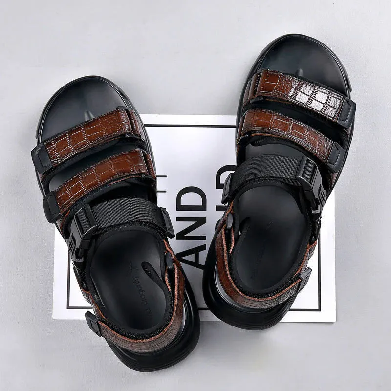 Crocodile Mens Leather Sandal (Wood Brown)