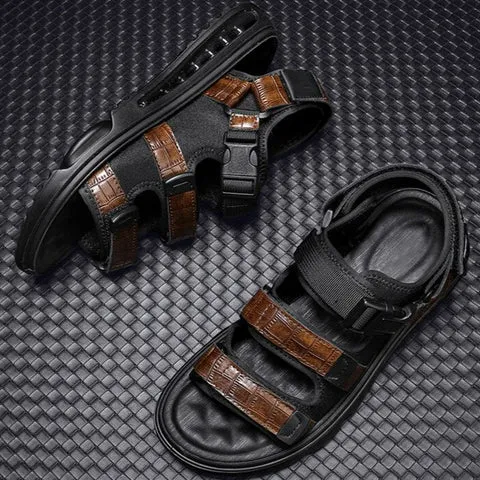 Crocodile Mens Leather Sandal (Wood Brown)