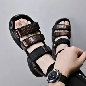 Crocodile Mens Leather Sandal (Wood Brown)