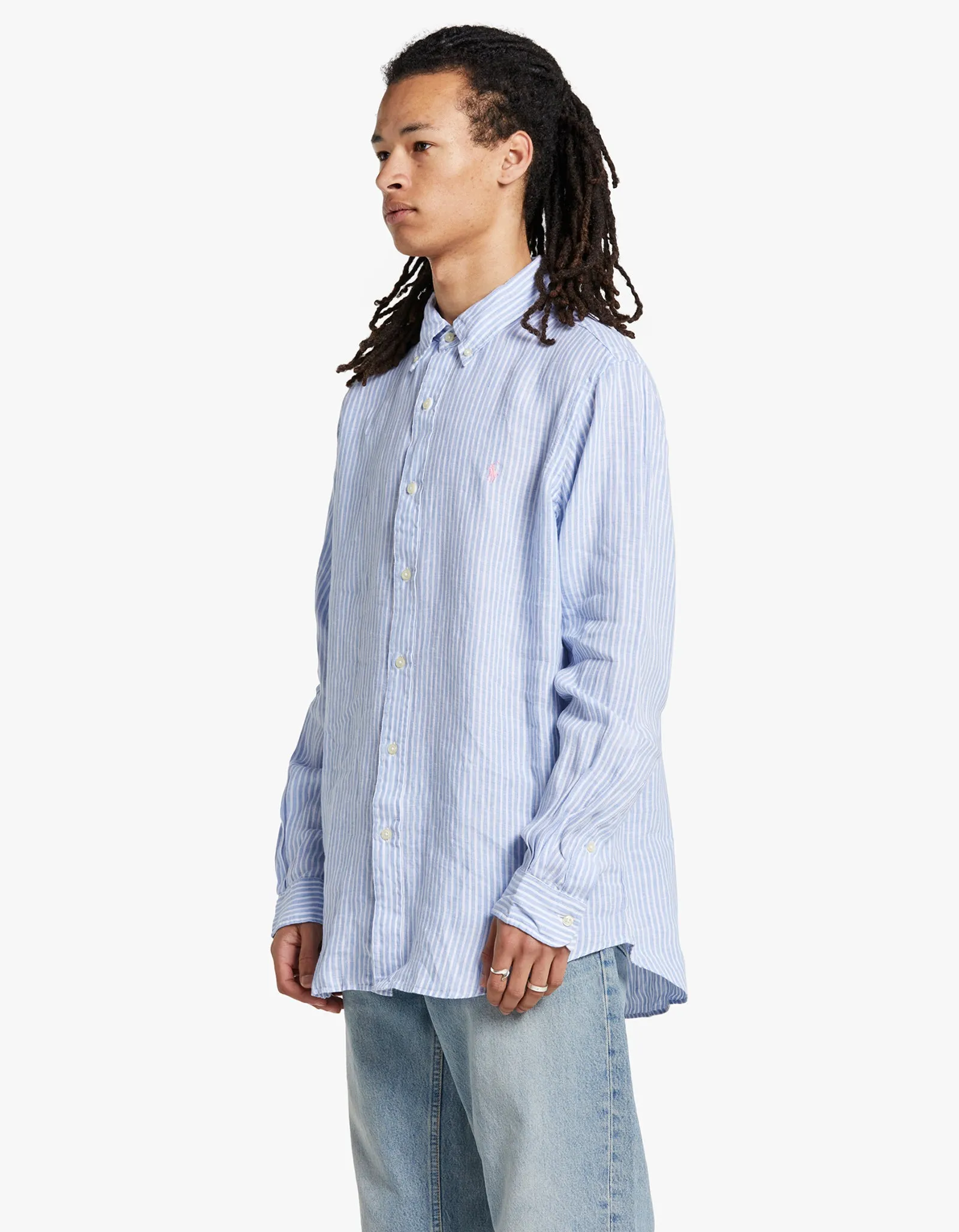 Custom Fit Long Sleeve Sport Shirt - 3334A Blue/White