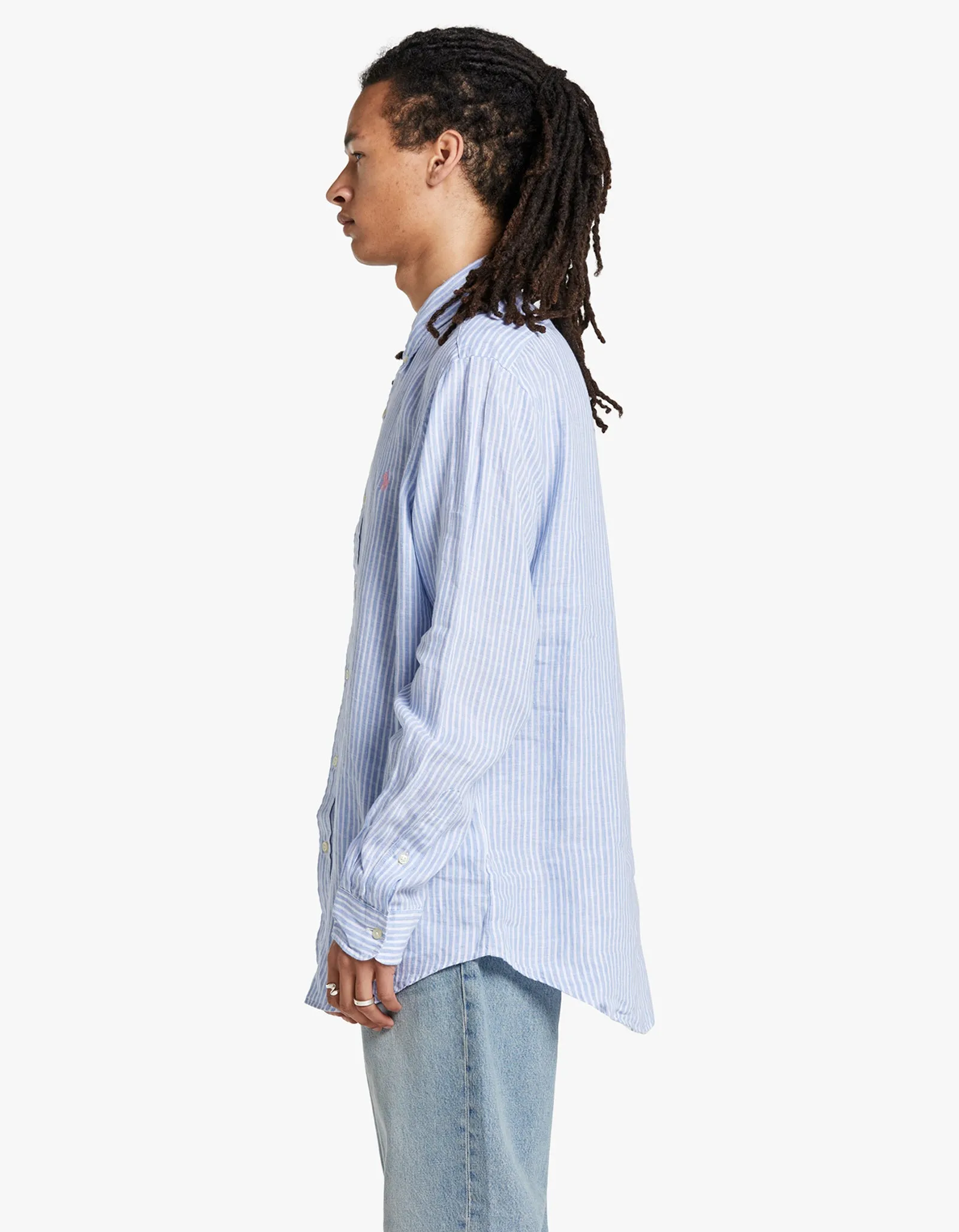 Custom Fit Long Sleeve Sport Shirt - 3334A Blue/White