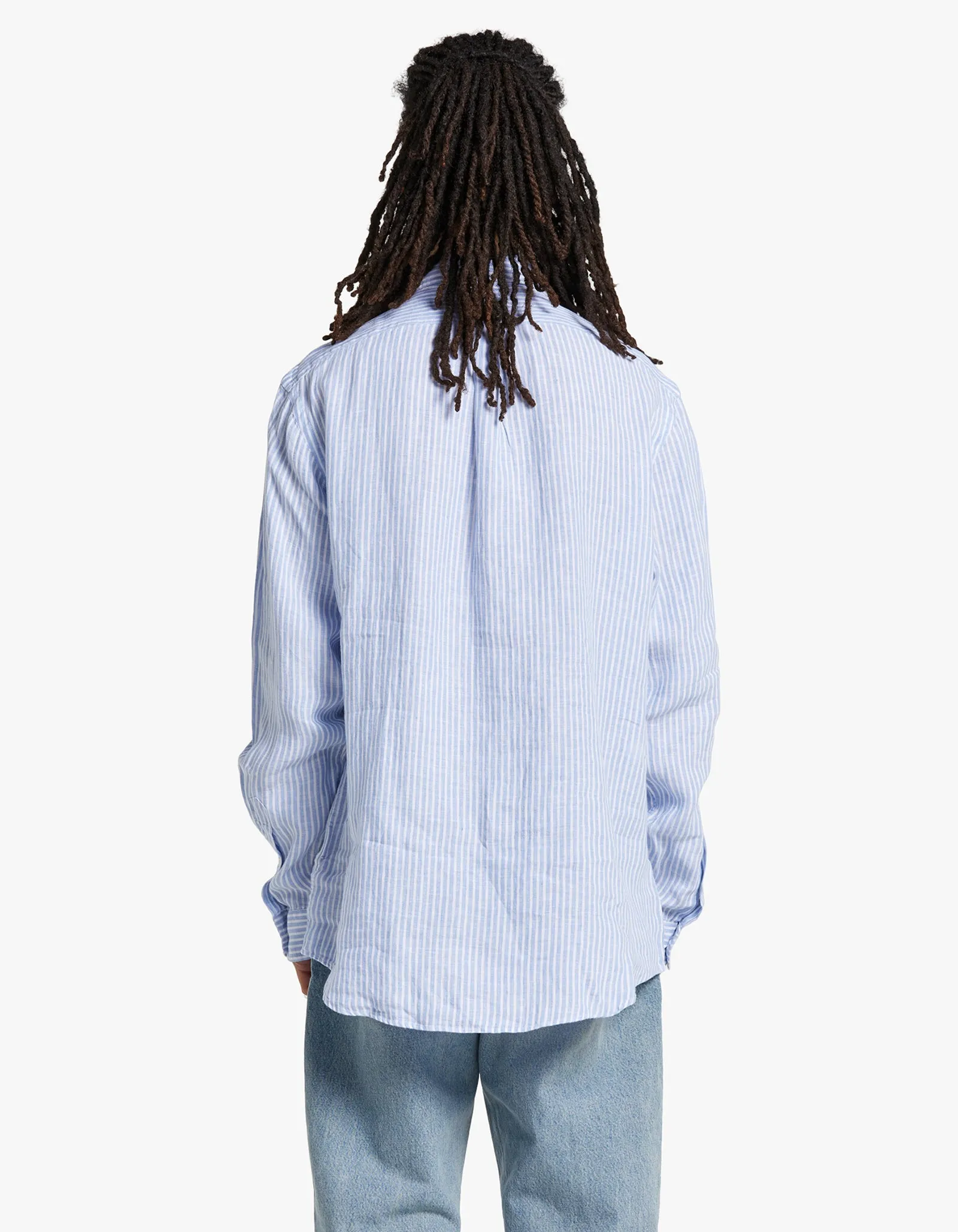 Custom Fit Long Sleeve Sport Shirt - 3334A Blue/White