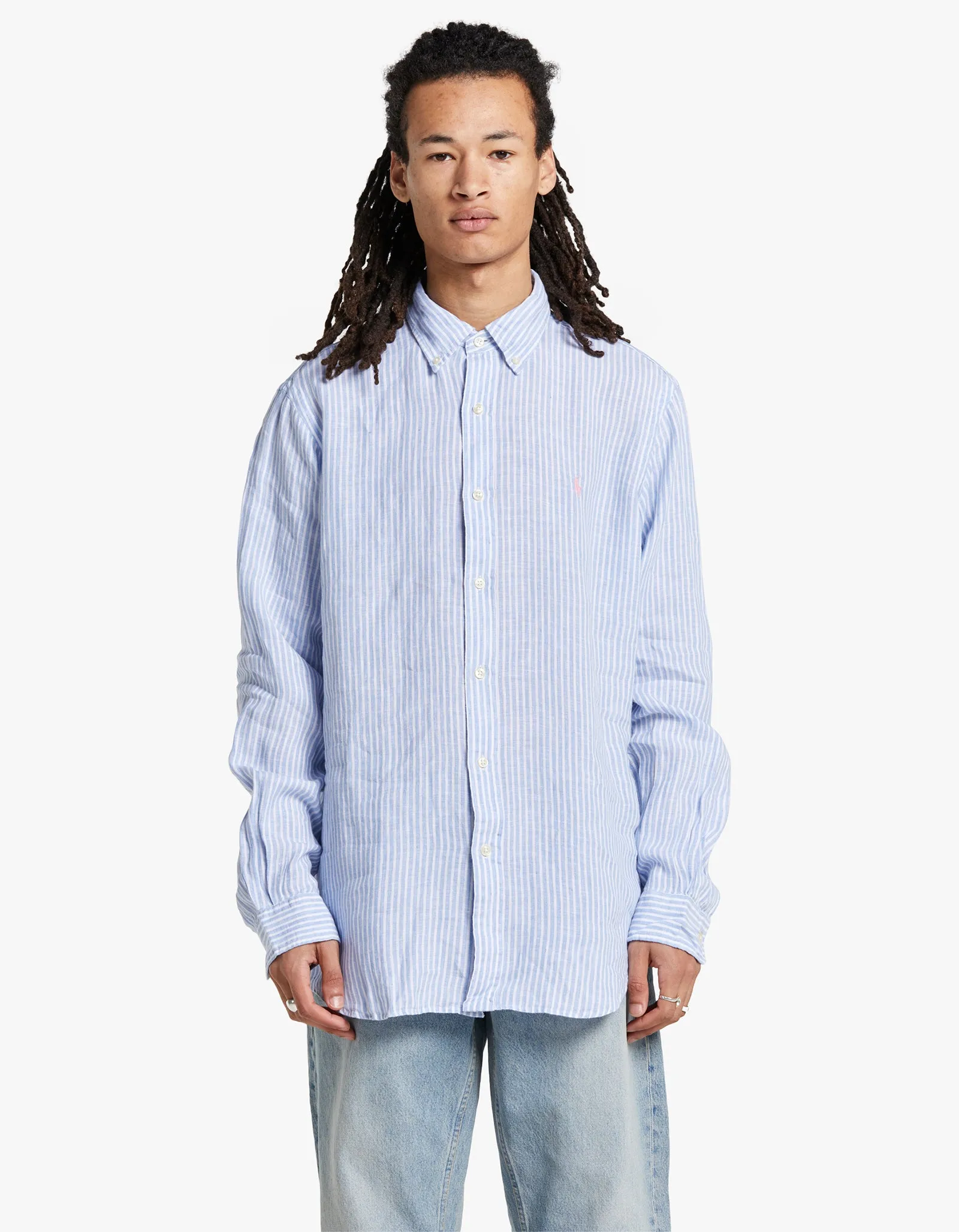 Custom Fit Long Sleeve Sport Shirt - 3334A Blue/White