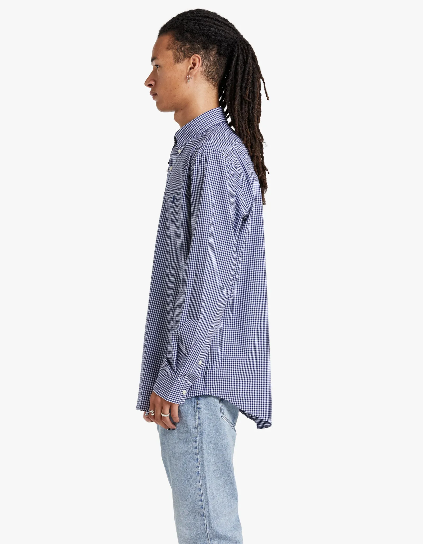 Custom-Fit L/S Sport Shirt - Navy/White