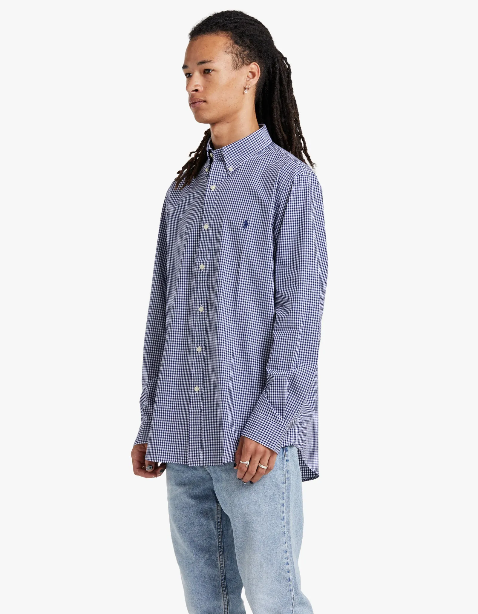 Custom-Fit L/S Sport Shirt - Navy/White