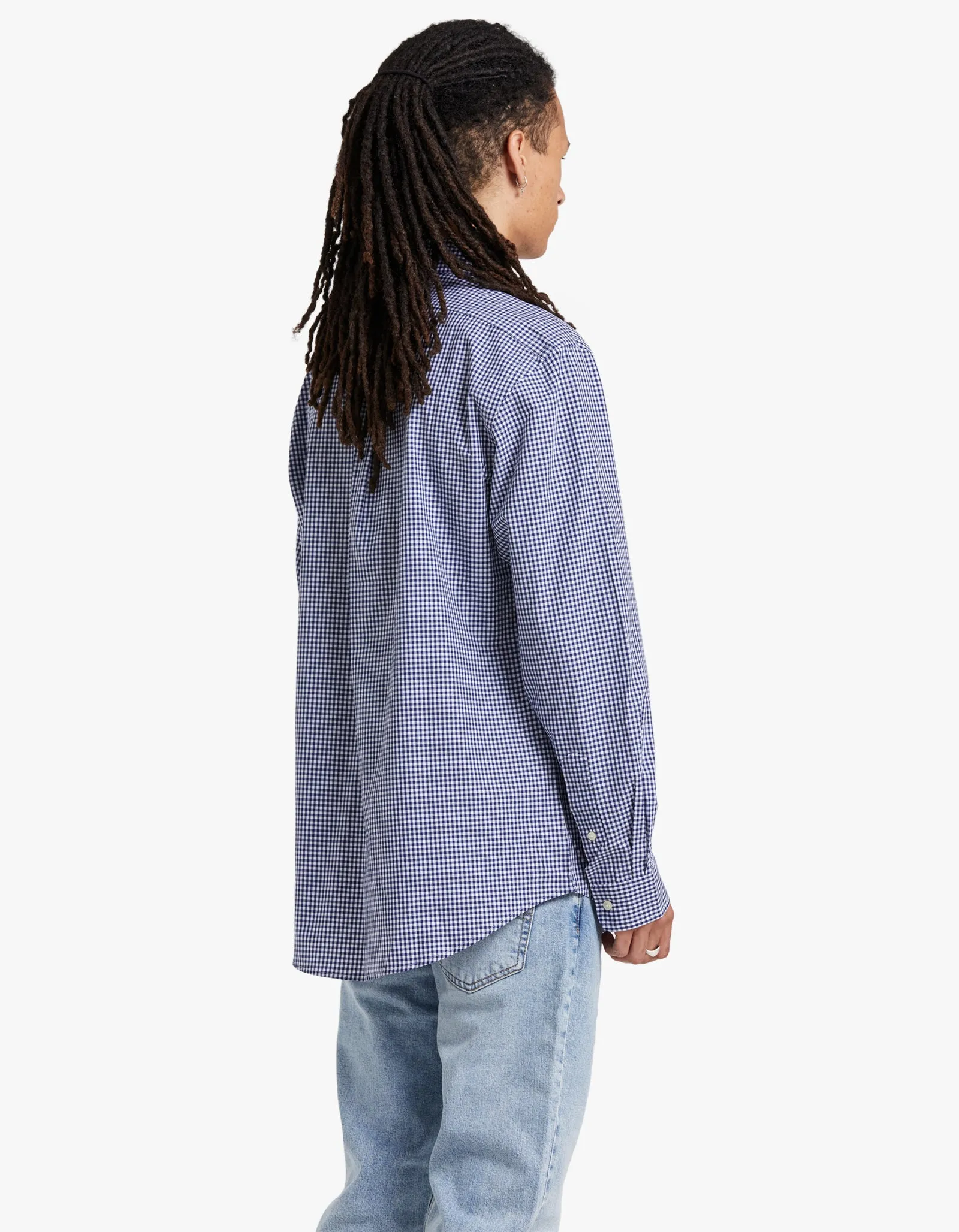 Custom-Fit L/S Sport Shirt - Navy/White