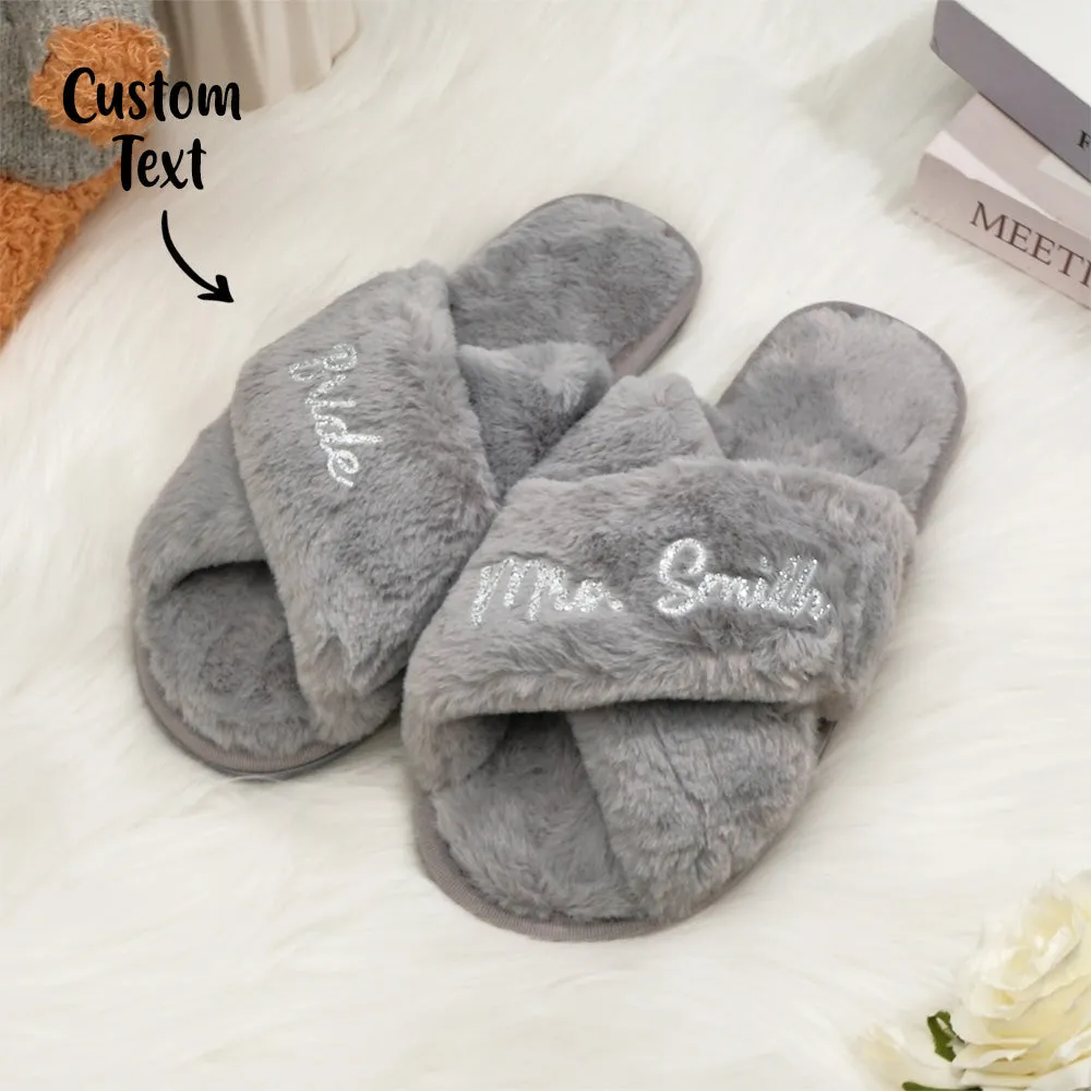 Custom Fluffy Slippers Fluffy Cross Slippers Bride Slippers Bridesmaid Gift