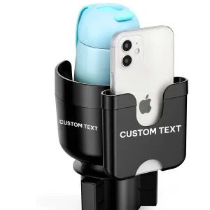 Custom Text Car Cup Holder 2-in-1, Car Cup Holder Expander Adapter with Adjustable Base, Car Cup Holder Expander Organizer with Phone Holderr