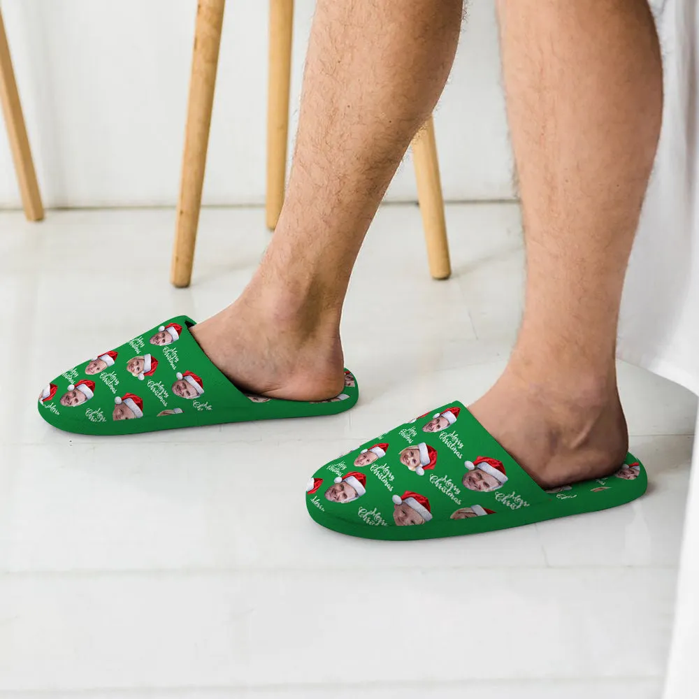Custom Unisex Christmas Slippers Personalized Green Casual House Cotton Slippers