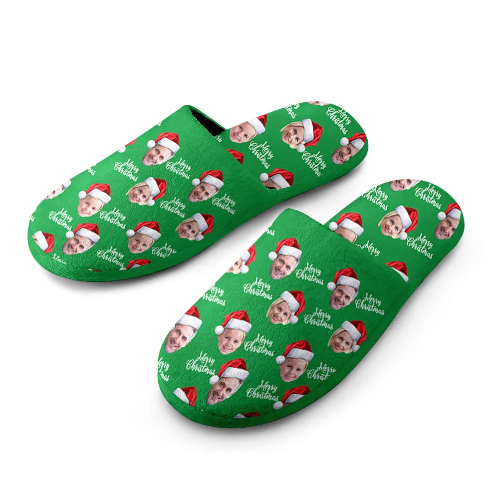 Custom Unisex Christmas Slippers Personalized Green Casual House Cotton Slippers