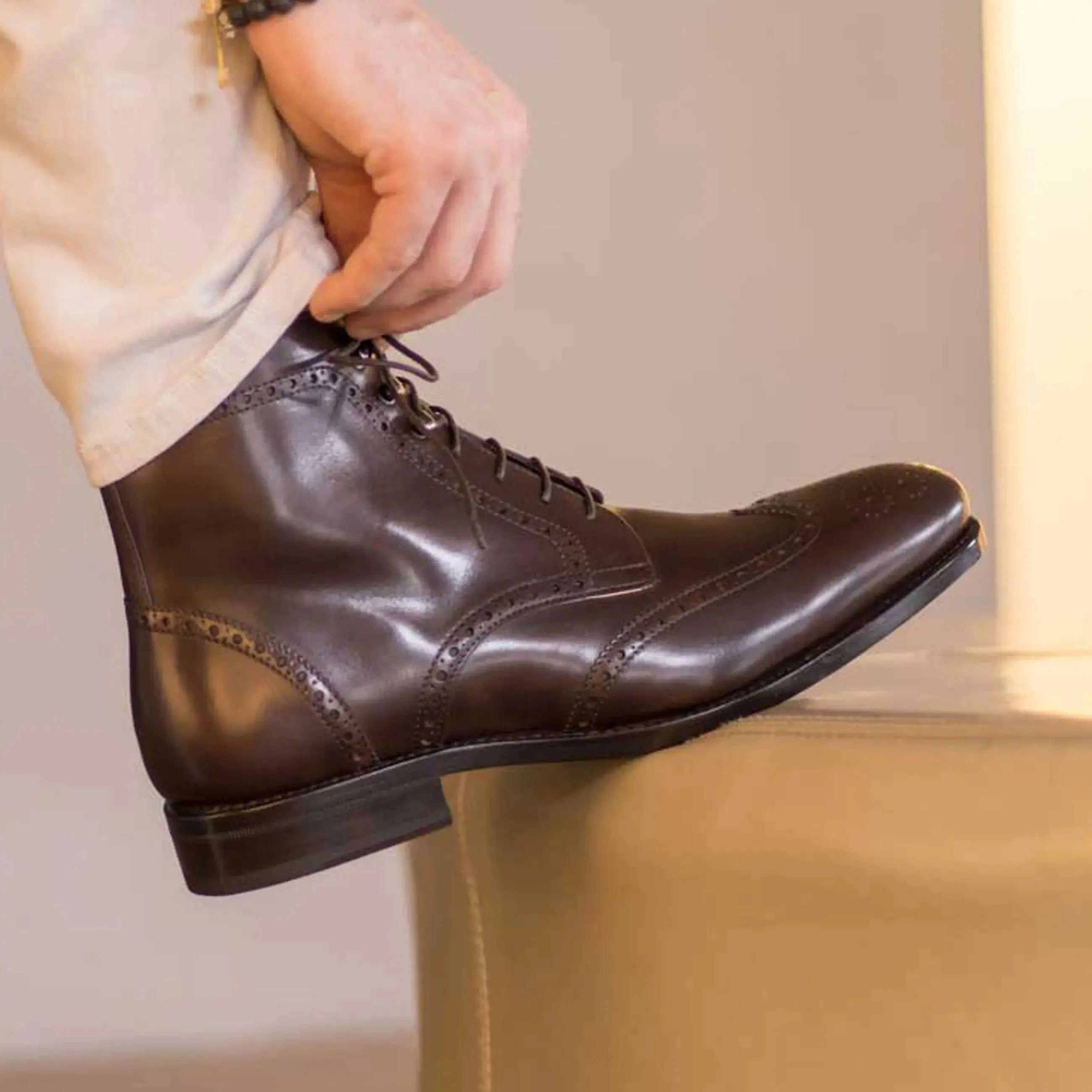 DapperFam Valiant in Dark Brown Men's Italian Leather Military Brogue