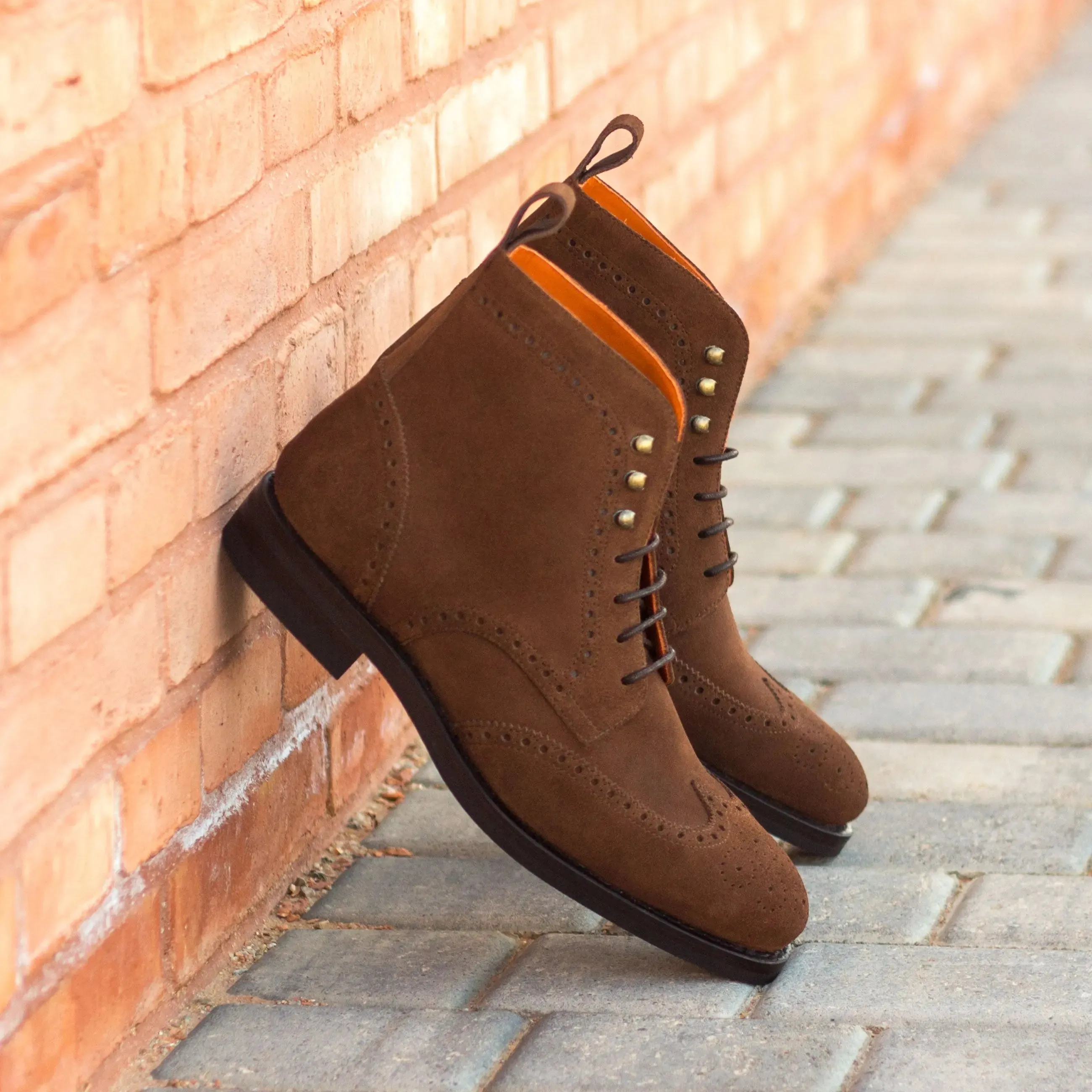 DapperFam Valiant in Med Brown Men's Lux Suede Military Brogue