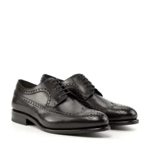 DapperFam Zephyr in Black Men's Italian Leather Longwing Blucher