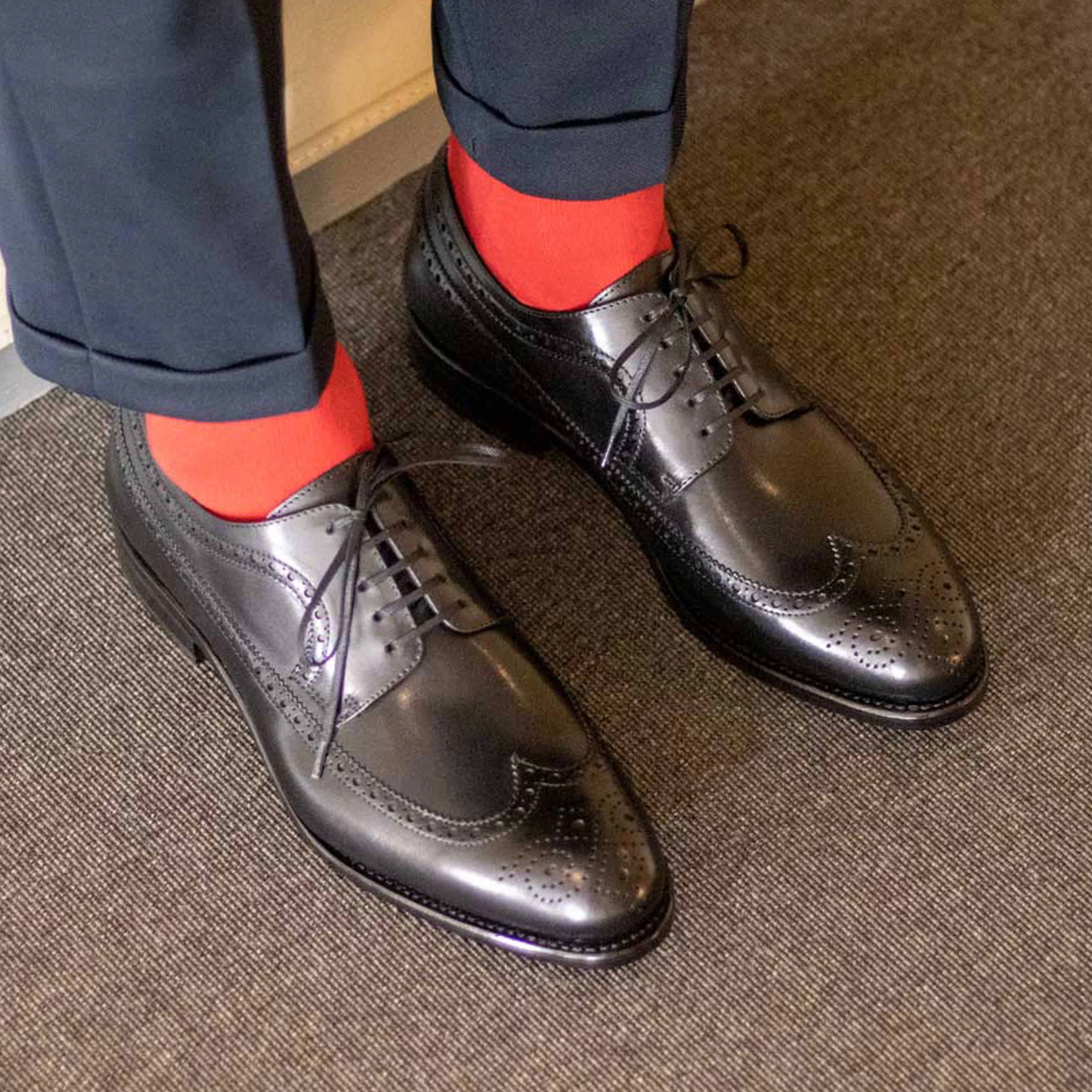 DapperFam Zephyr in Black Men's Italian Leather Longwing Blucher