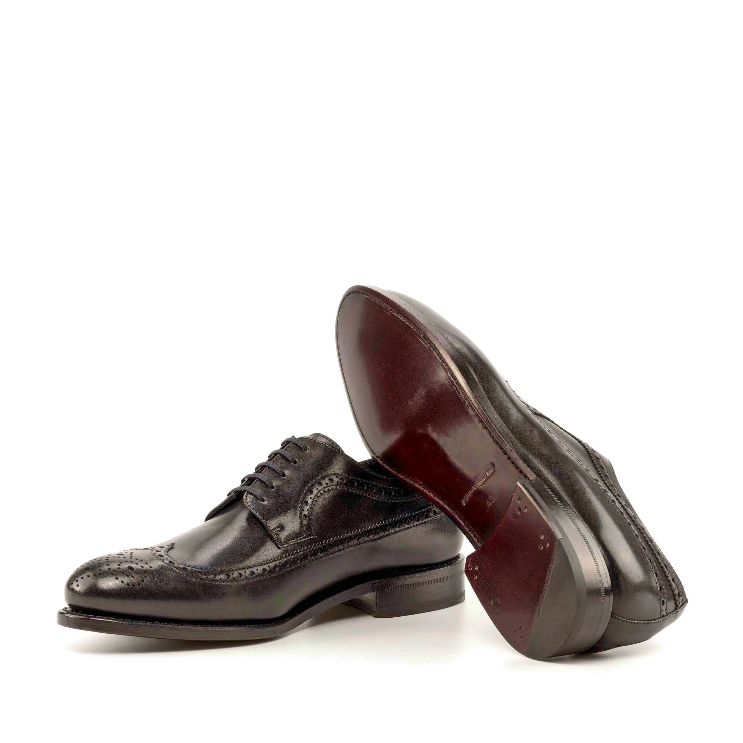 DapperFam Zephyr in Black Men's Italian Leather Longwing Blucher