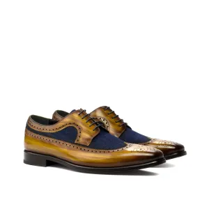 DapperFam Zephyr in Cognac / Jeans / Denim Men's Sartorial & Hand-Painted Patina Longwing Blucher