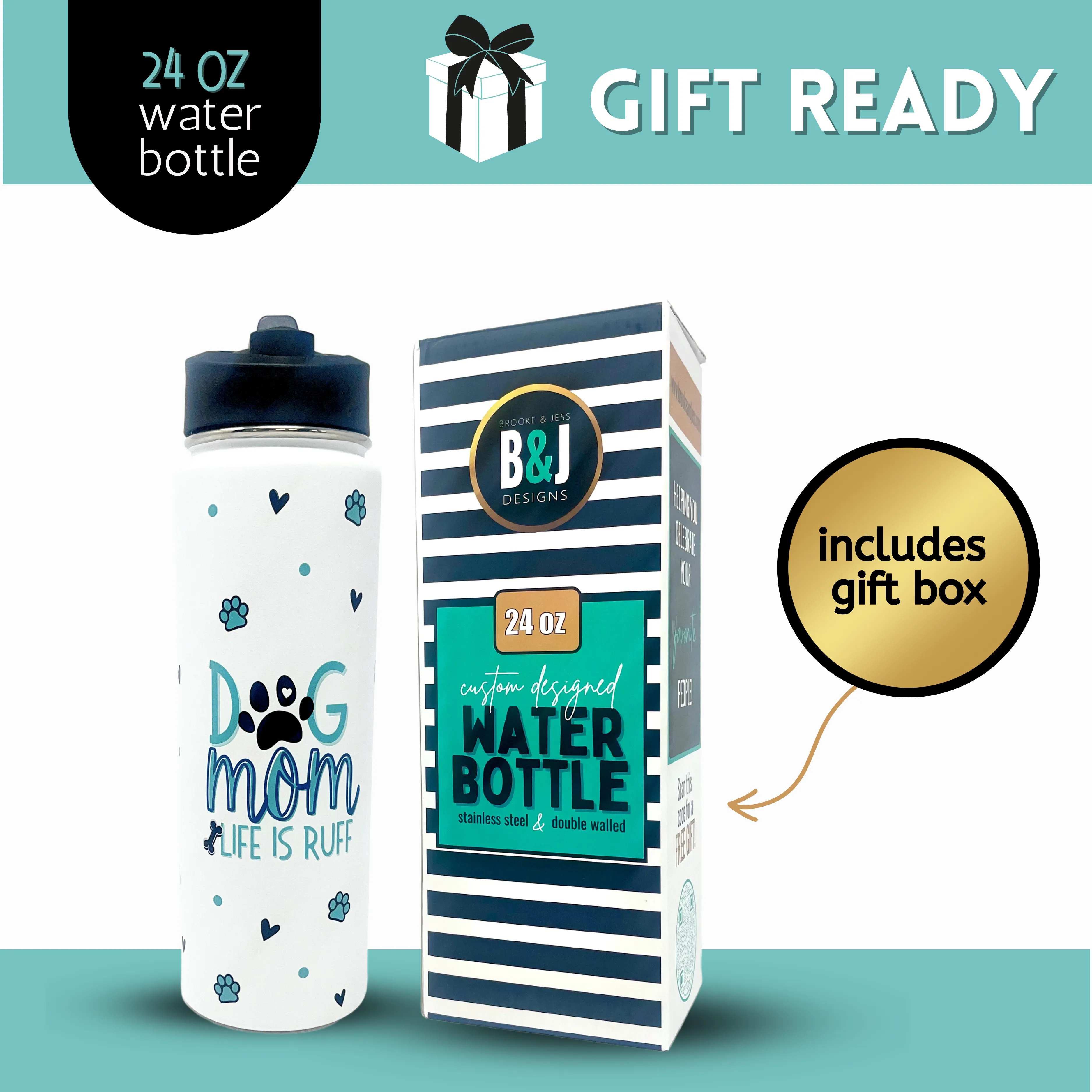 Dog Mom 24 oz Full Color Water Bottle