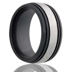 Dome Zirconium Ring with Satin Center and Grooves