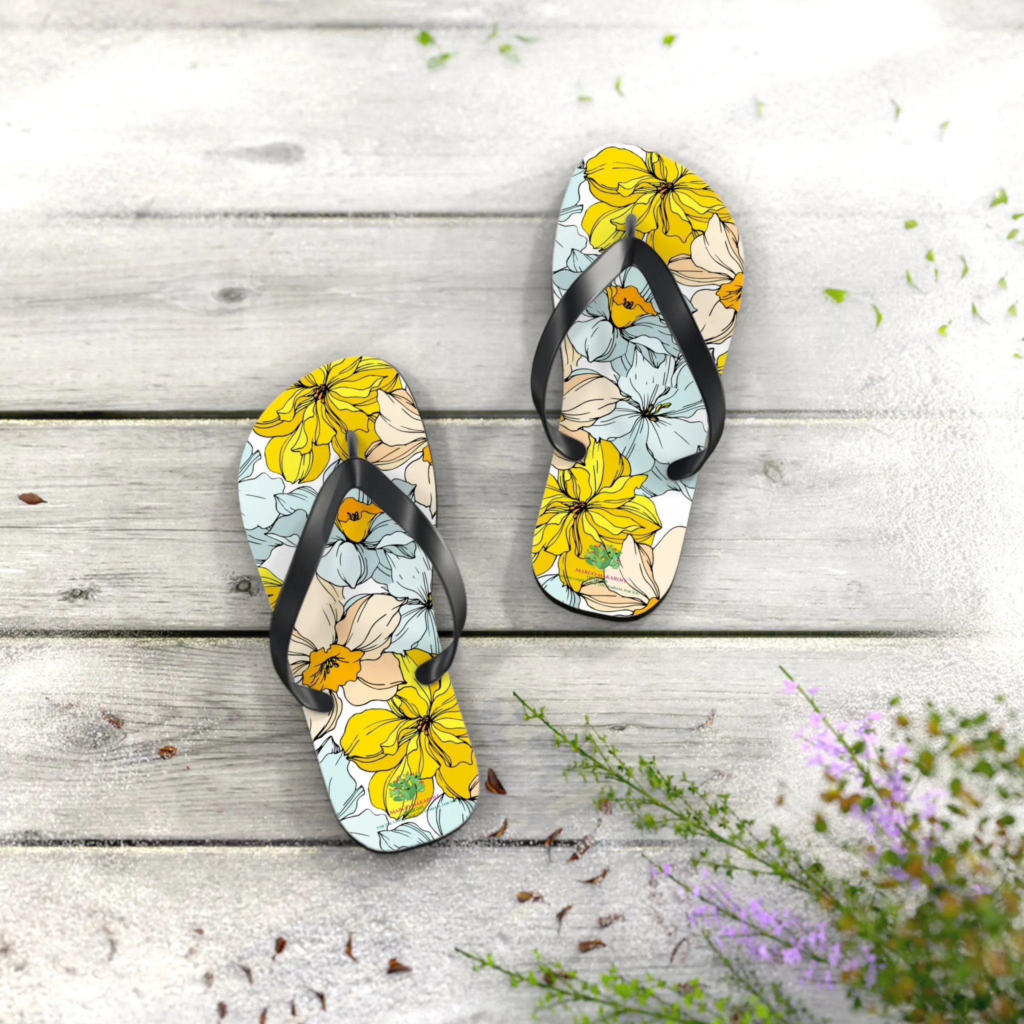 Elegant Floral Flip Flops - Stylish Summer Sandals for Beach & Casual Wear by Margo Makaroff