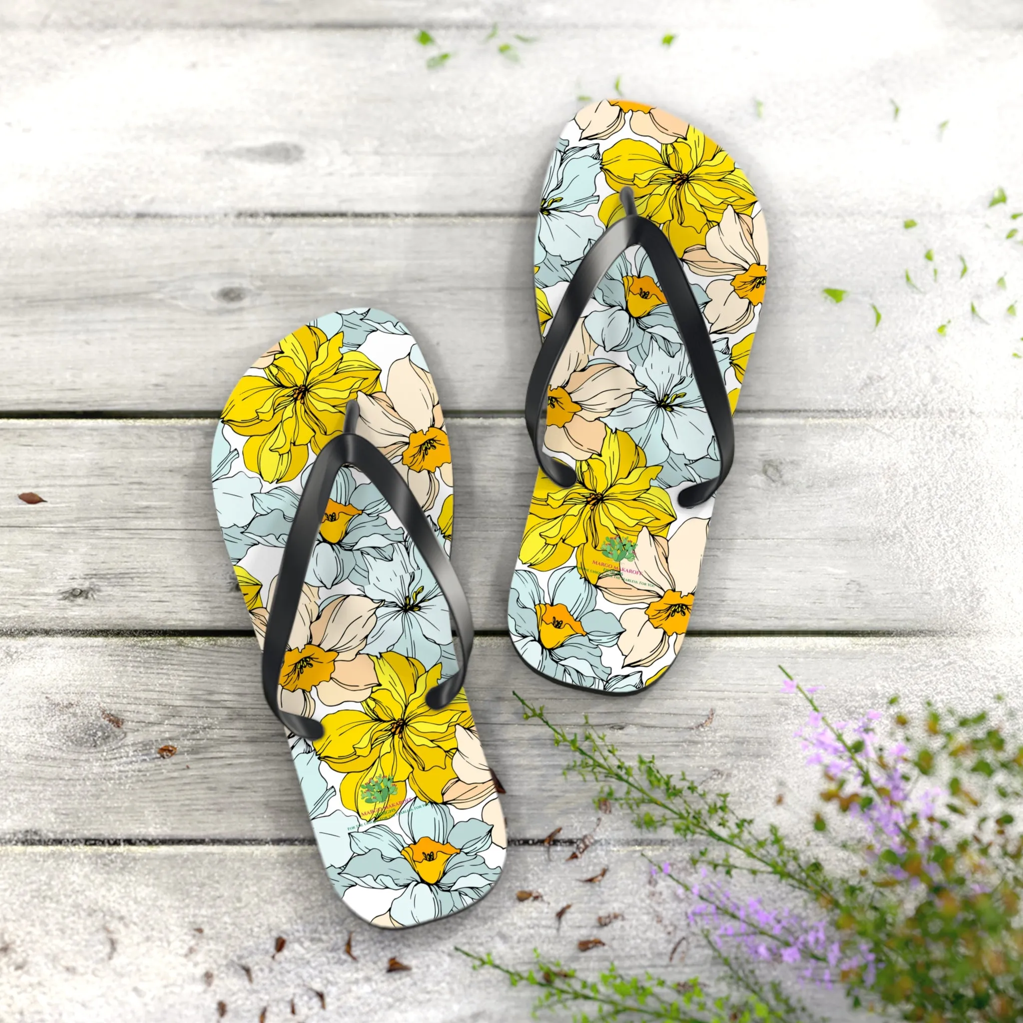 Elegant Floral Flip Flops - Stylish Summer Sandals for Beach & Casual Wear by Margo Makaroff