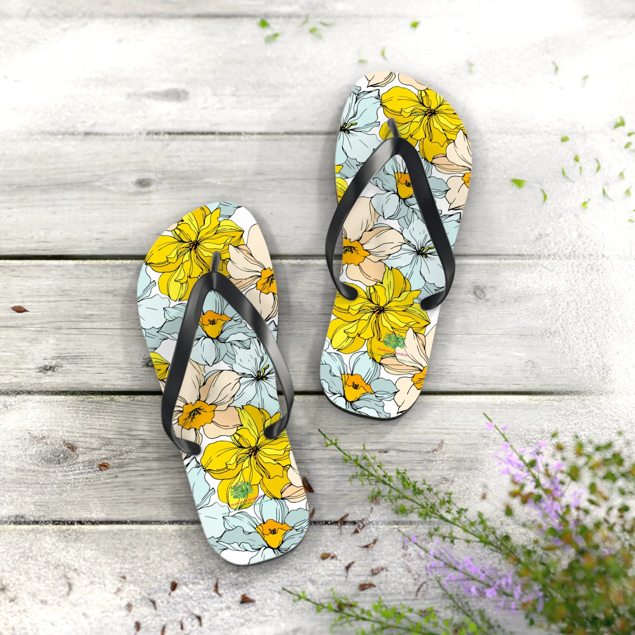 Elegant Floral Flip Flops - Stylish Summer Sandals for Beach & Casual Wear by Margo Makaroff