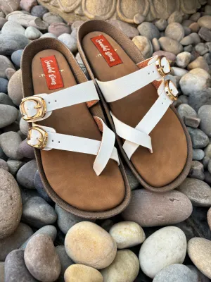 Elegant Stride Buckle Sandals - White