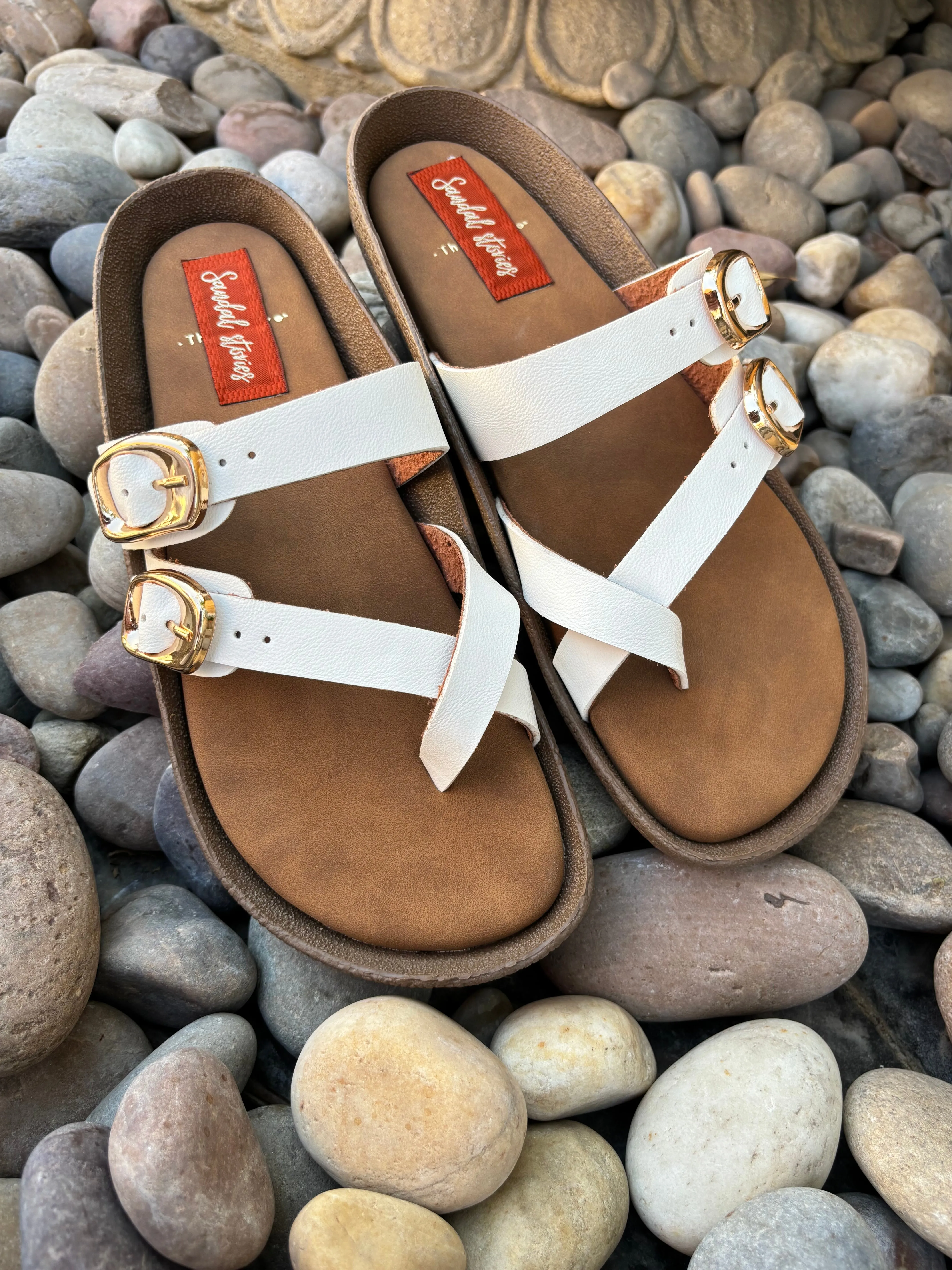 Elegant Stride Buckle Sandals - White