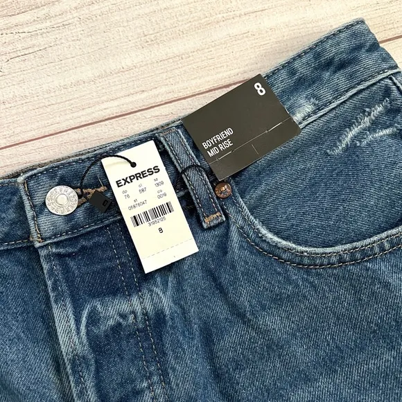 EXPRESS Mid Rise Covered Button Fly Boyfriend Jean Shorts
