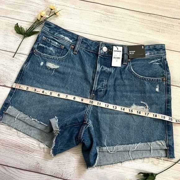 EXPRESS Mid Rise Covered Button Fly Boyfriend Jean Shorts