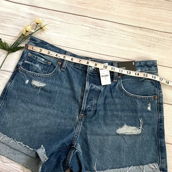 EXPRESS Mid Rise Covered Button Fly Boyfriend Jean Shorts