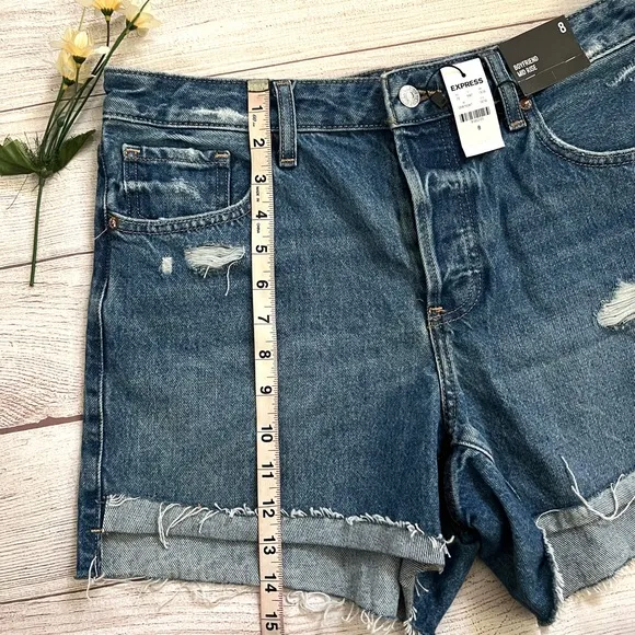 EXPRESS Mid Rise Covered Button Fly Boyfriend Jean Shorts