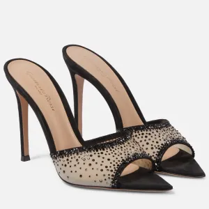 Fashionable Versatile High Heel Slippers Pointed Toe Rhinestone Decorated One-piece Strap Sandals Casual Elegant Ladies Shoes