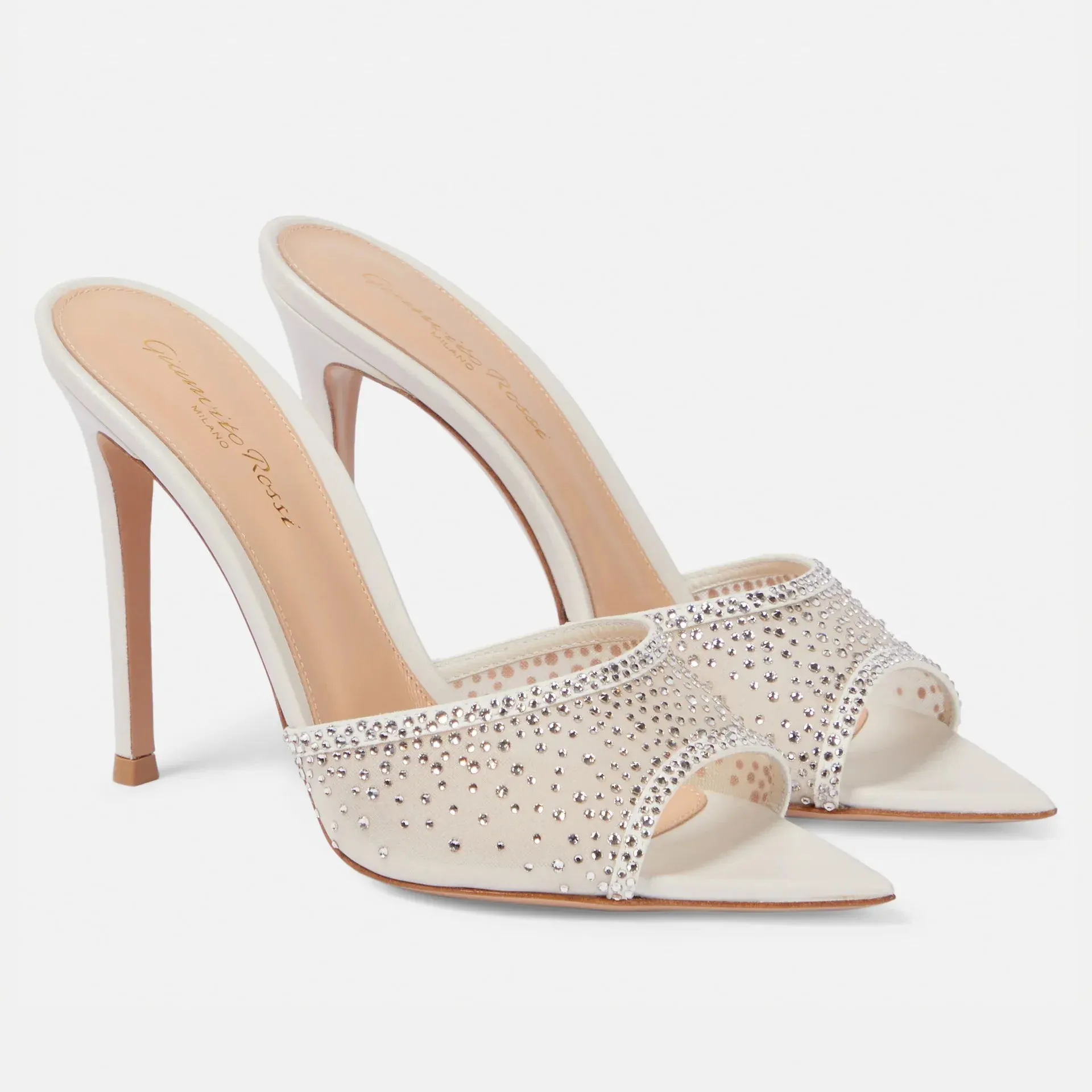Fashionable Versatile High Heel Slippers Pointed Toe Rhinestone Decorated One-piece Strap Sandals Casual Elegant Ladies Shoes