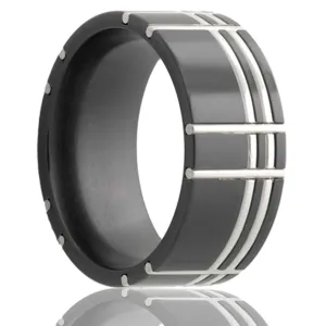 Flat Zirconium Ring with Inlays of Sterling Silver