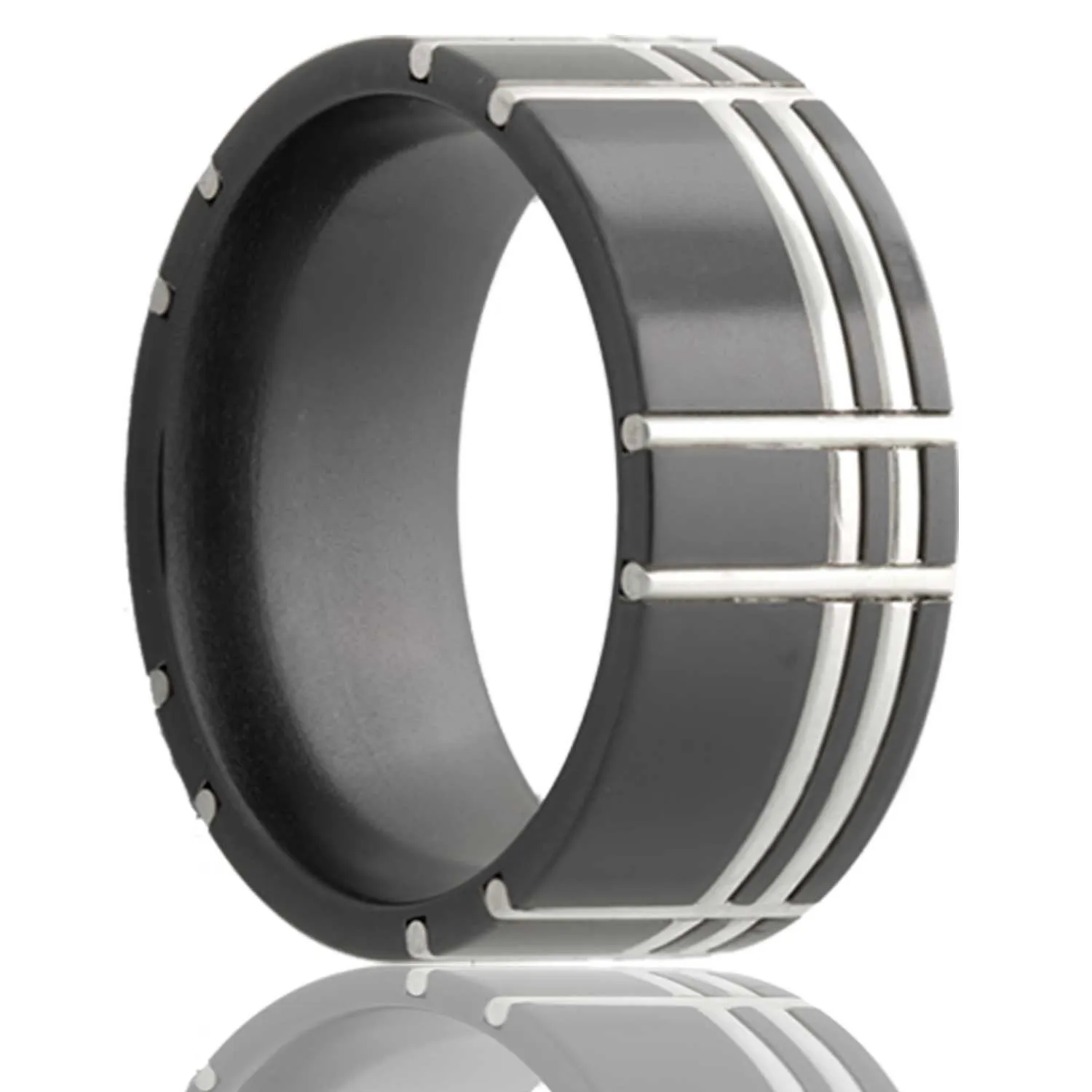 Flat Zirconium Ring with Inlays of Sterling Silver