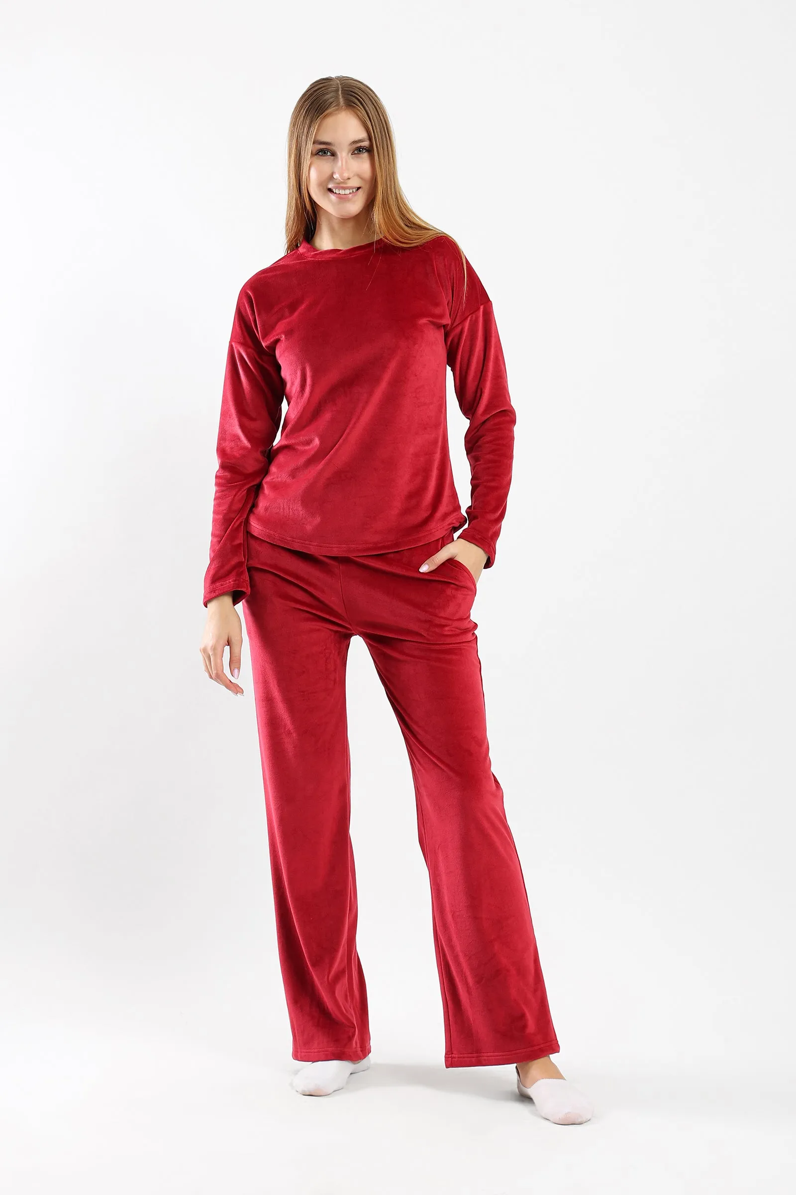 Fleece Solid Pyjama Set