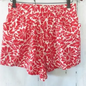 Free People Shorts Red Print Linen Blend High Rise