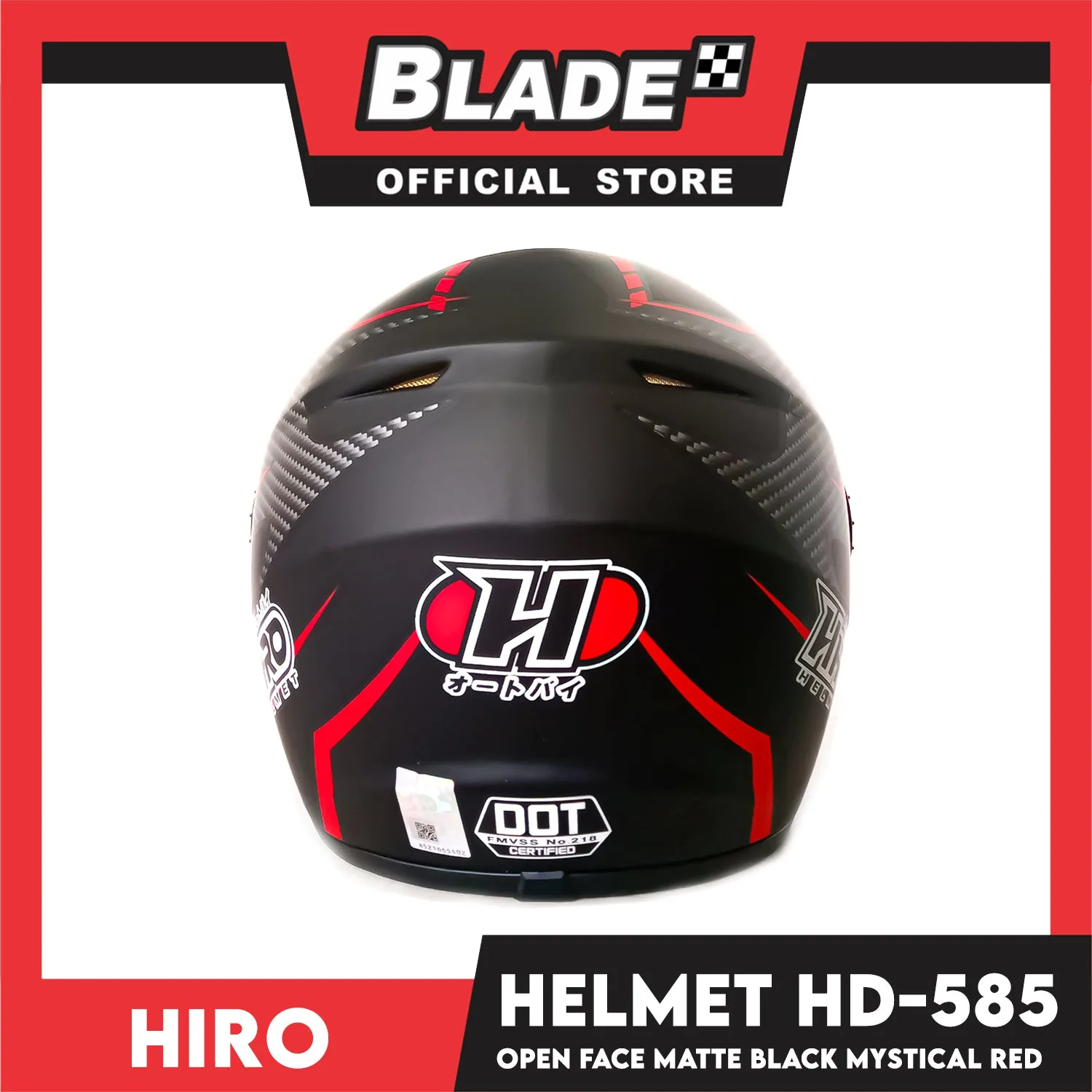 HIRO Helmet OF (Large) HD-585 Matte Black Mystical Red Color (Open Face, Half Face)