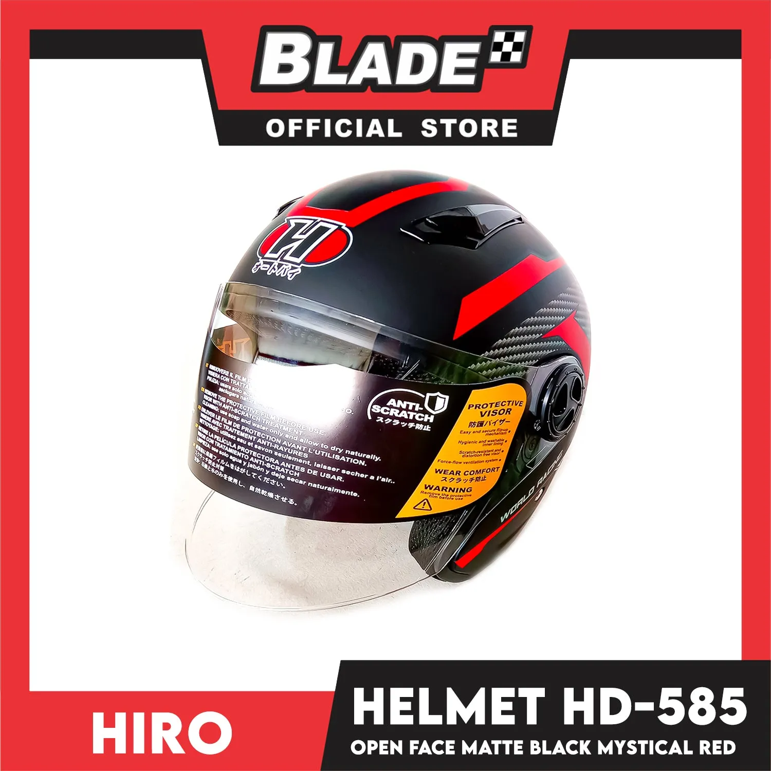 HIRO Helmet OF (Large) HD-585 Matte Black Mystical Red Color (Open Face, Half Face)