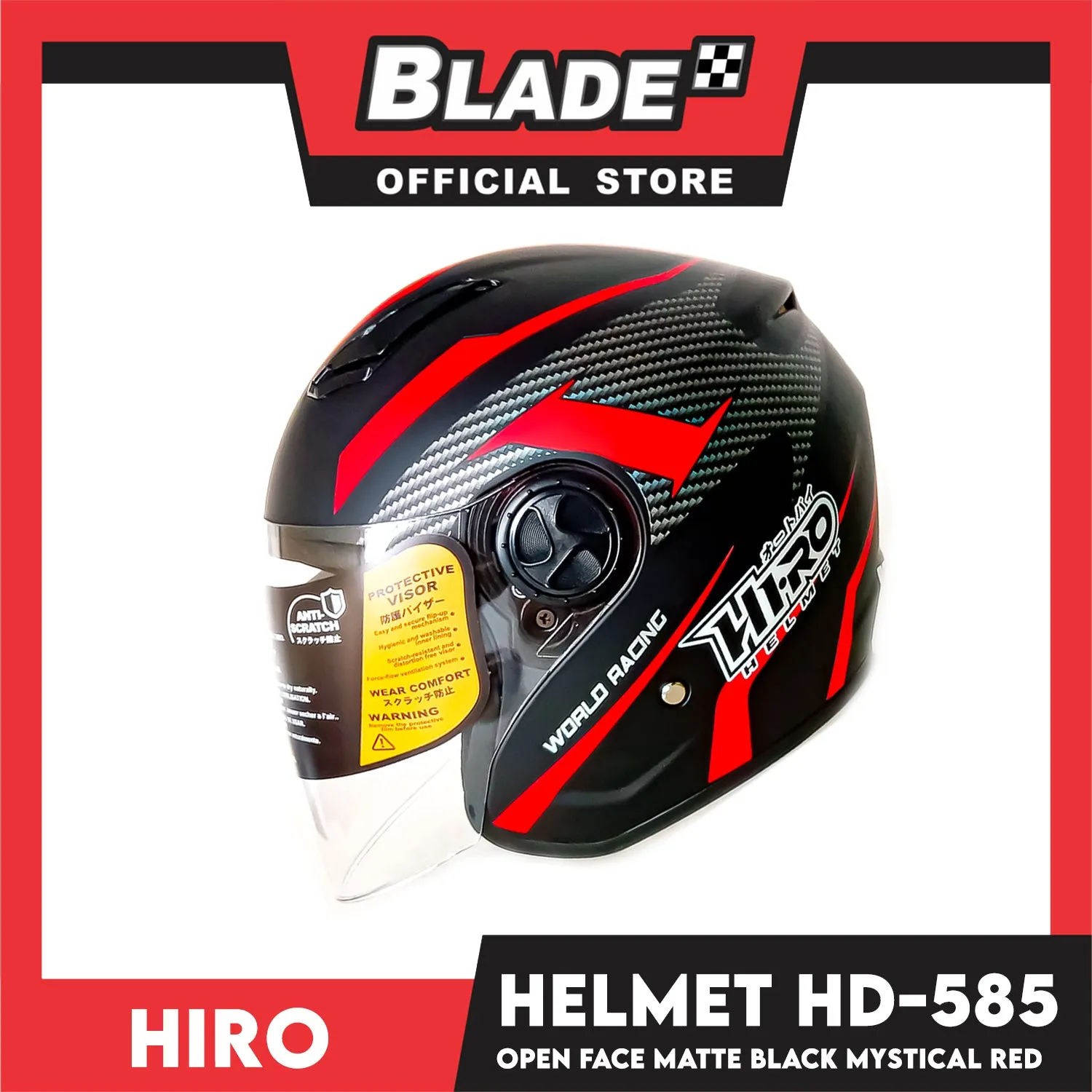 HIRO Helmet OF (Large) HD-585 Matte Black Mystical Red Color (Open Face, Half Face)