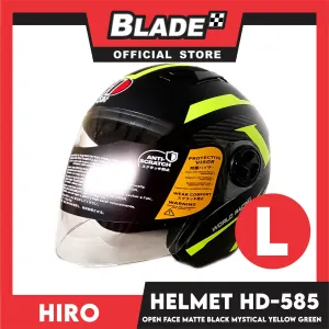 HIRO Helmet OF (Large) HD-585 Matte Black Mystical Yellow Green Color (Open Face, Half Face)