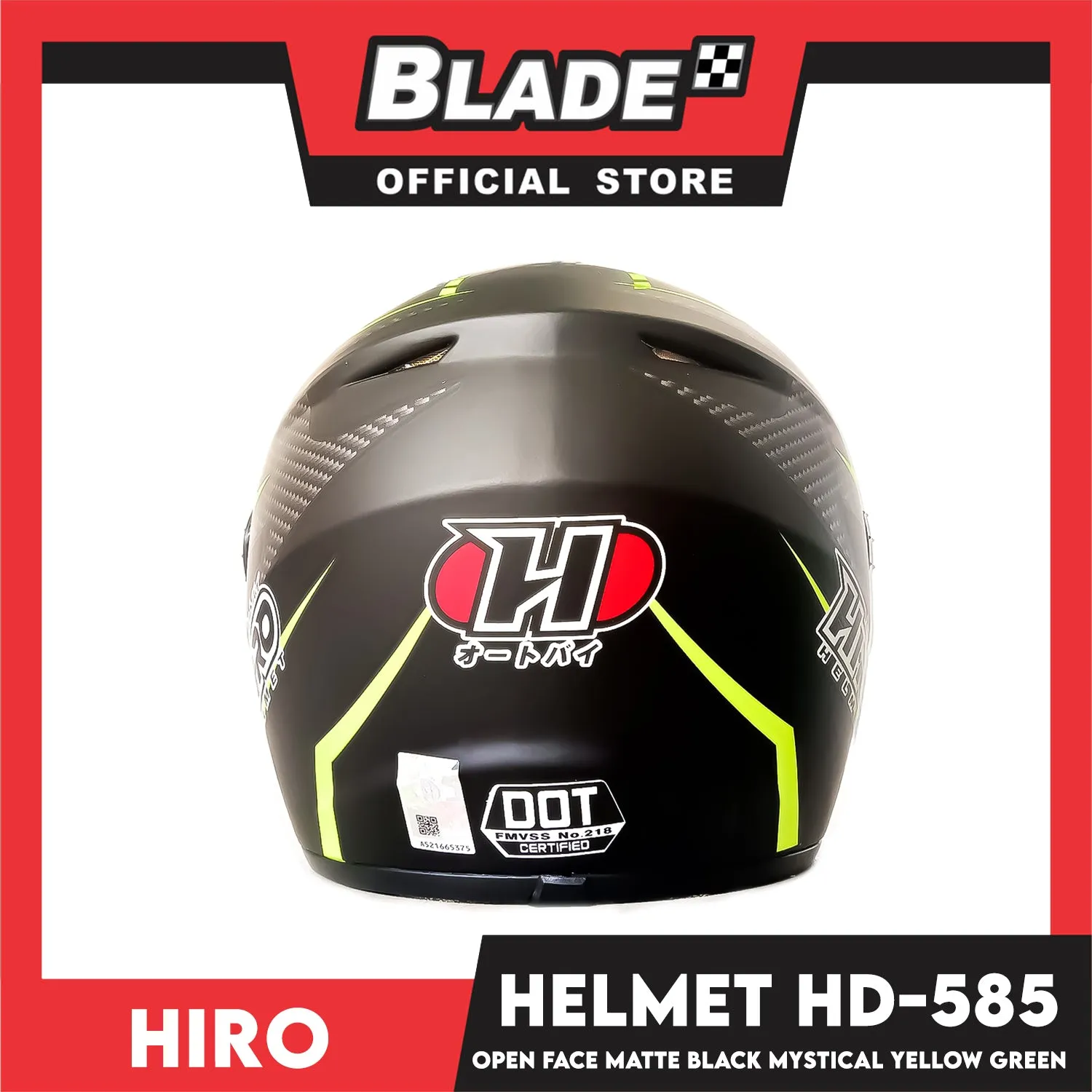 HIRO Helmet OF (Large) HD-585 Matte Black Mystical Yellow Green Color (Open Face, Half Face)