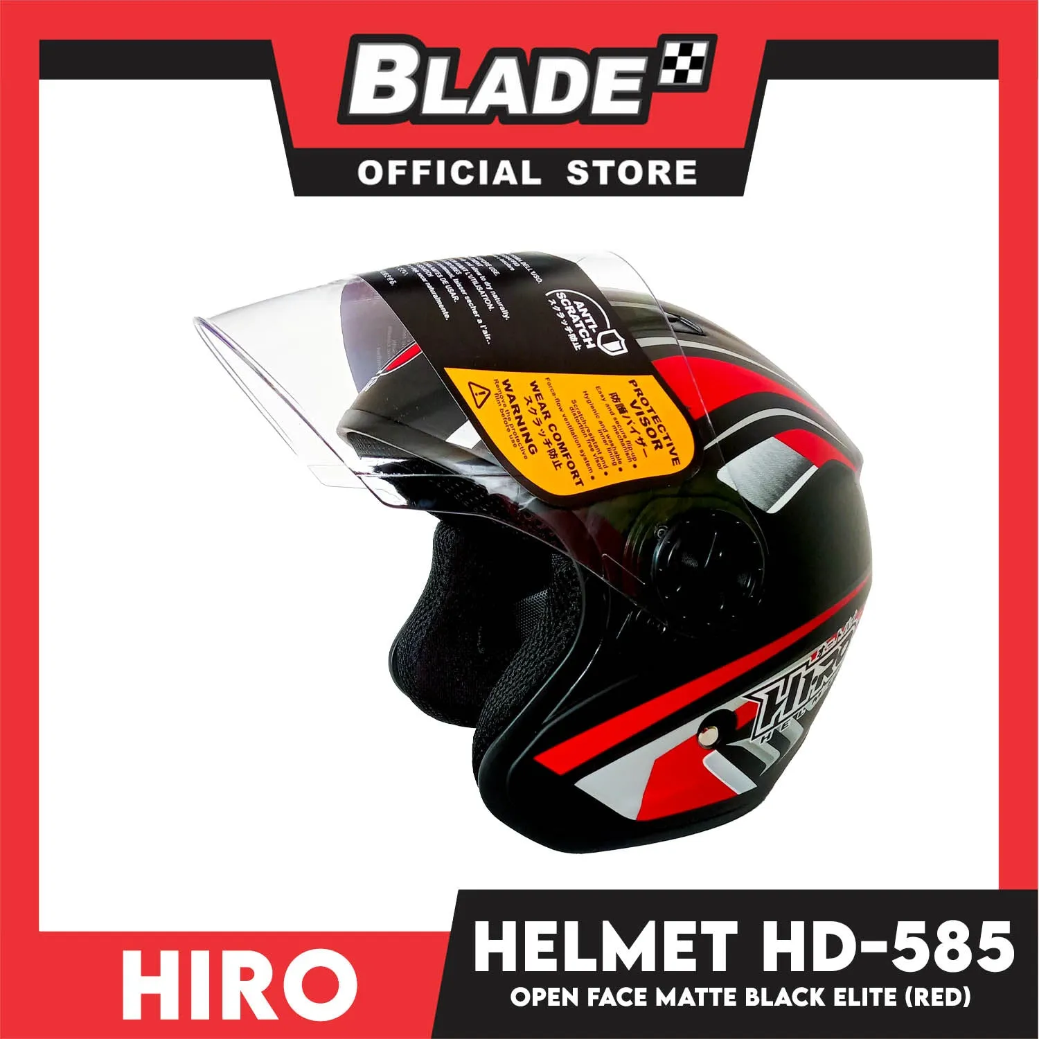 HIRO Helmet OF (XL) HD-585 Matte Black Elite Red Color (Open Face, Half Face)