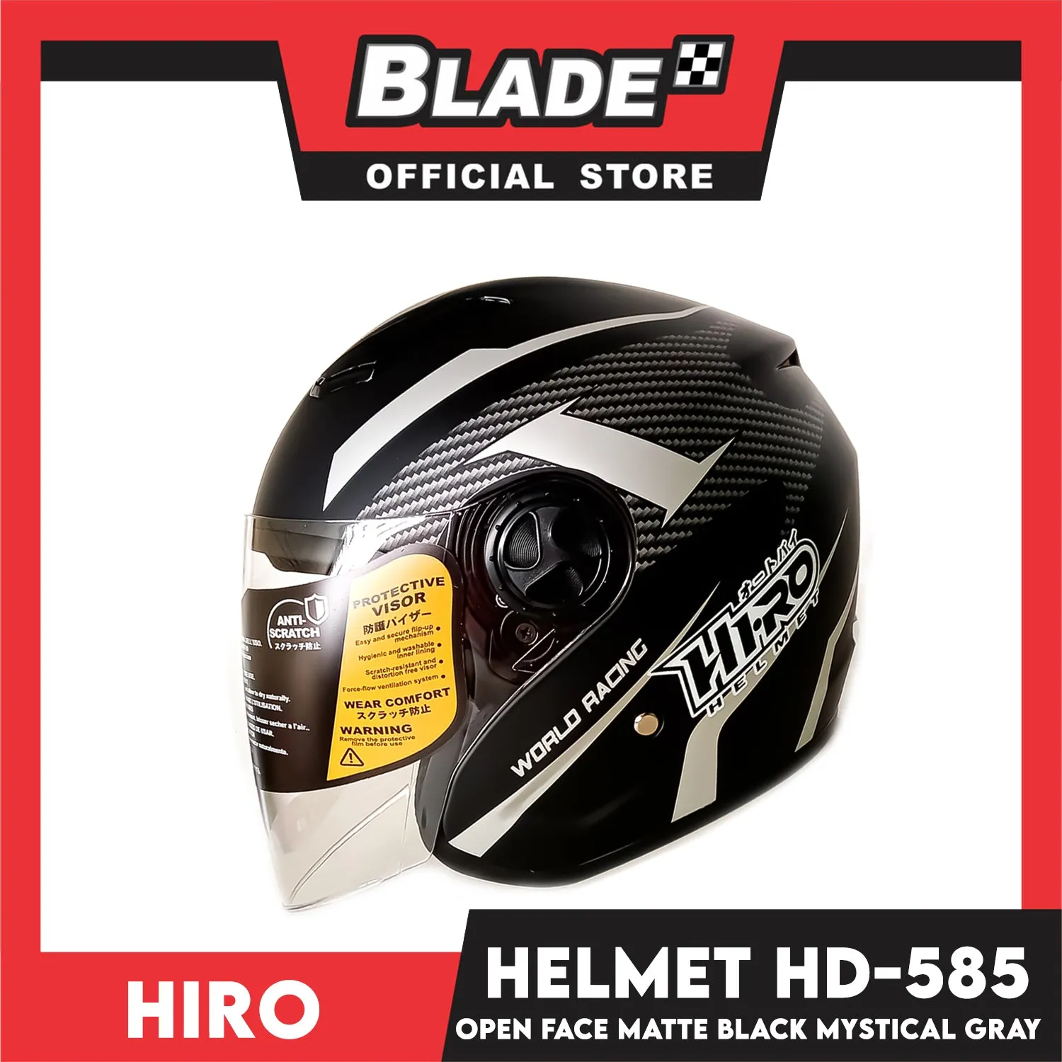 HIRO Helmet OF (XL) HD-585 Matte Black Mystical Gray Color (Open Face, Half Face)