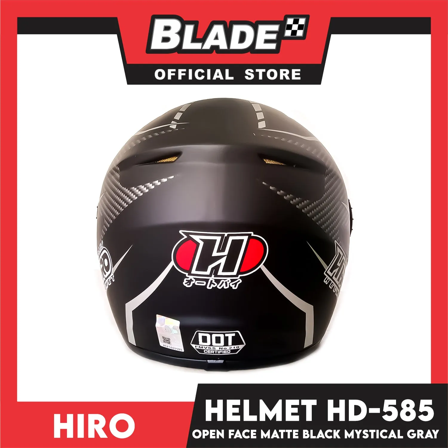 HIRO Helmet OF (XL) HD-585 Matte Black Mystical Gray Color (Open Face, Half Face)