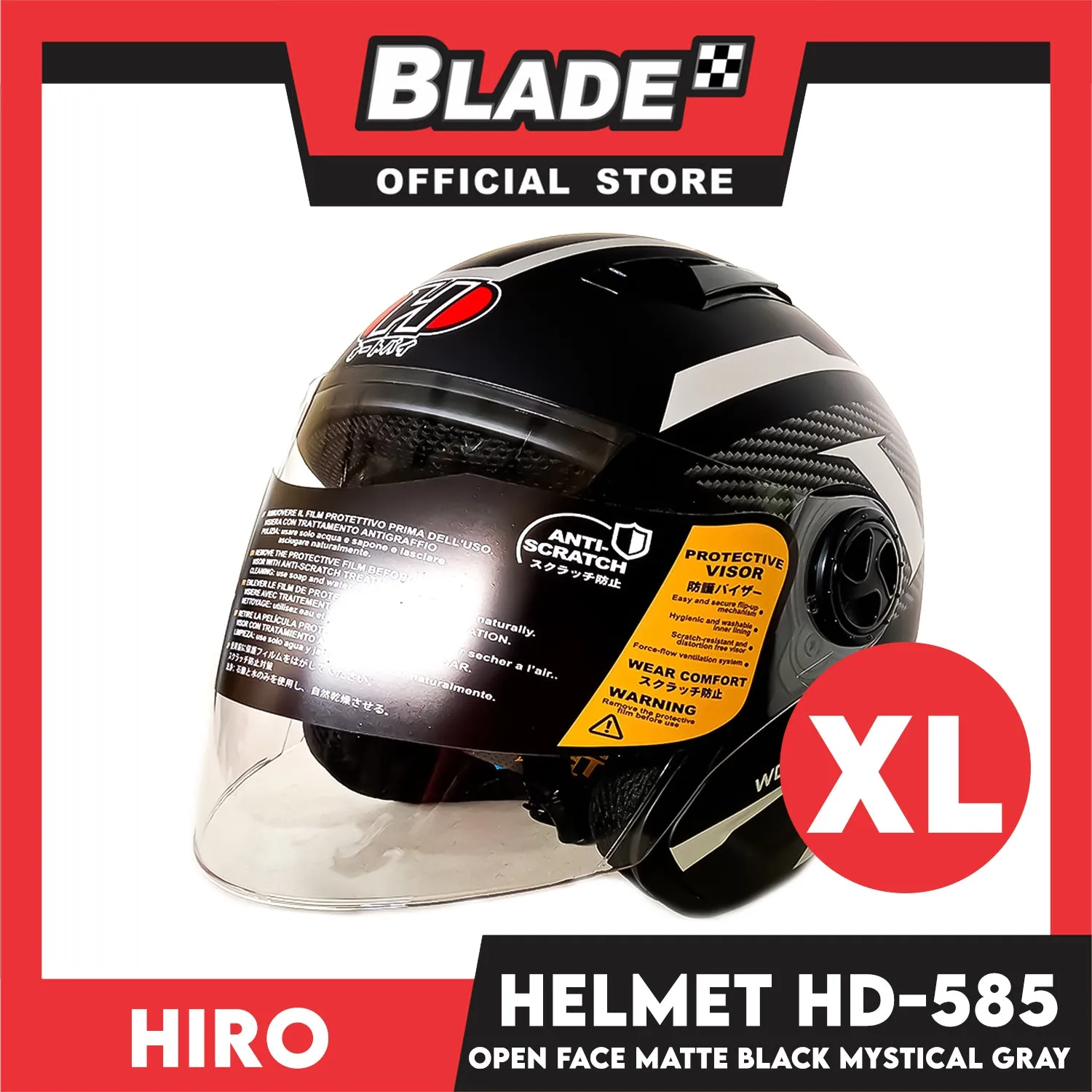 HIRO Helmet OF (XL) HD-585 Matte Black Mystical Gray Color (Open Face, Half Face)