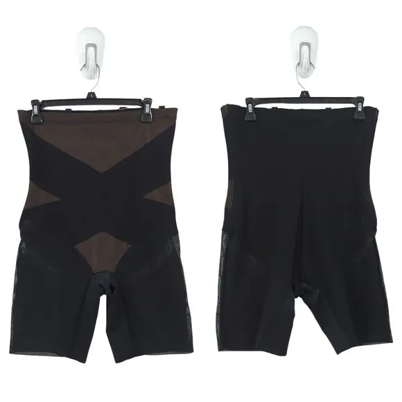 HONEYLOVE Women 1x Plus Superpower Shorts Runway Black Nude Compression Flexible