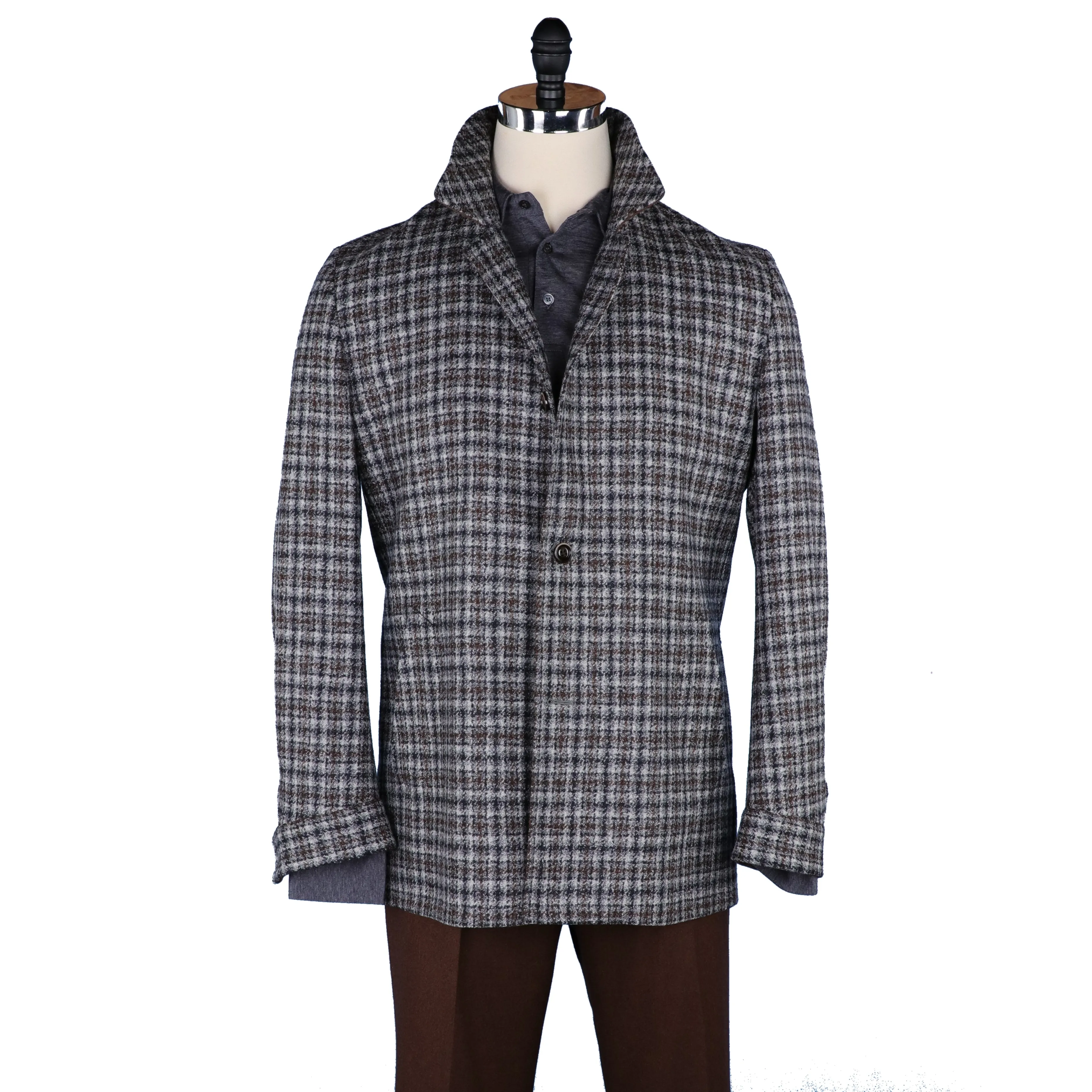 Hudson Field Coat in Grey and Brown Check