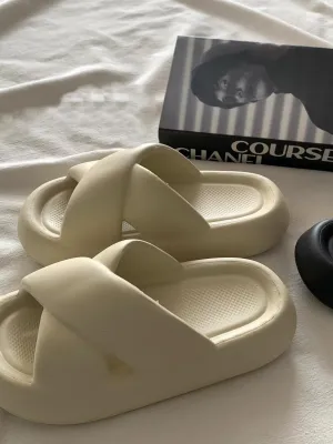JazzHer Cream Platform Bread Slippers